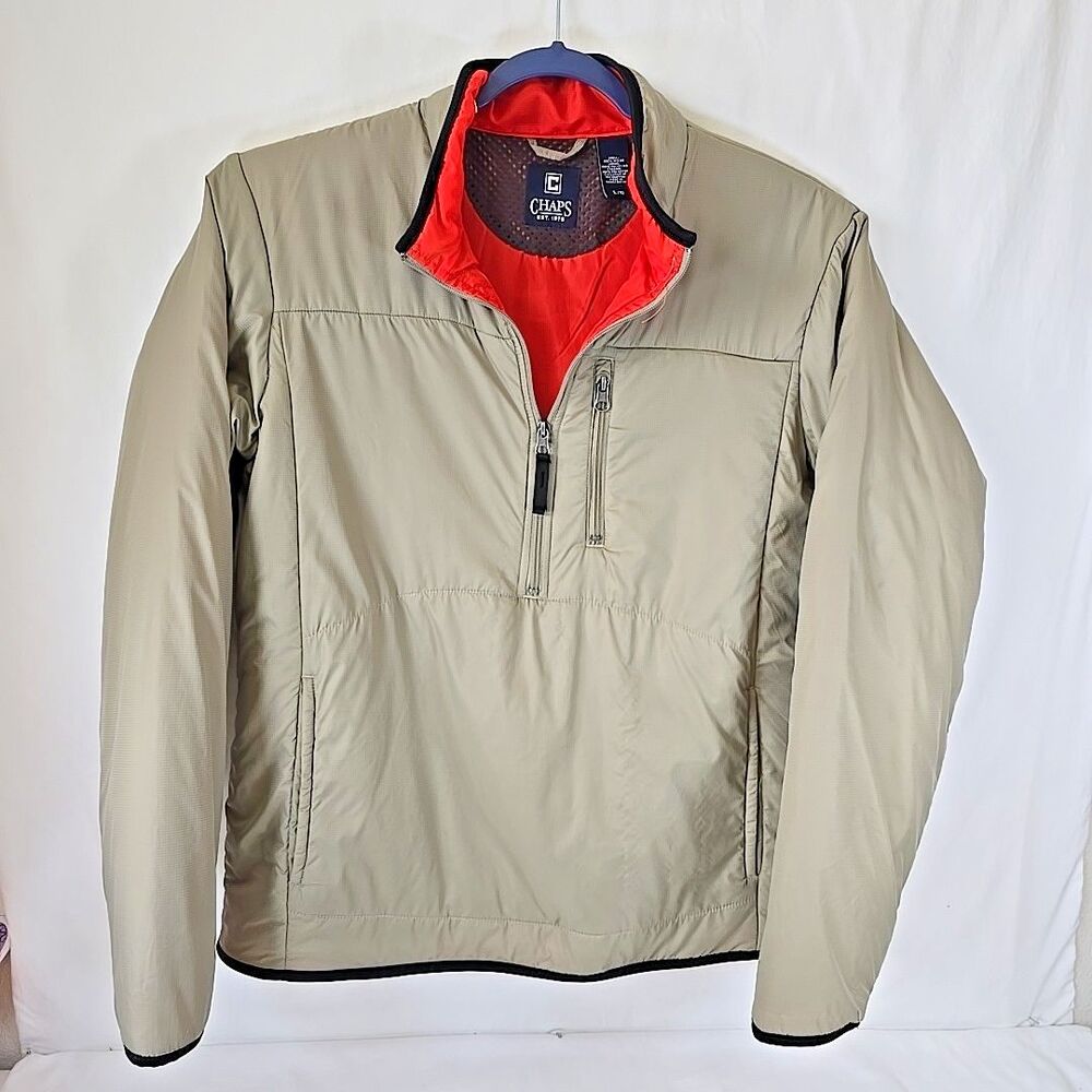 Chaps Beige Nylon Anorak Jacket Size Large Puffy Warm Fall Winter *See Notes*